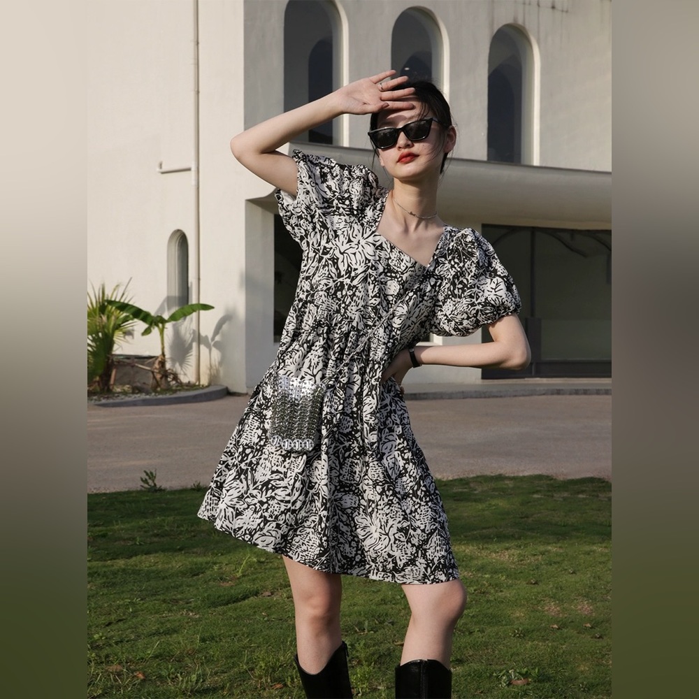 Puff Sleeve Floral Mini Dress